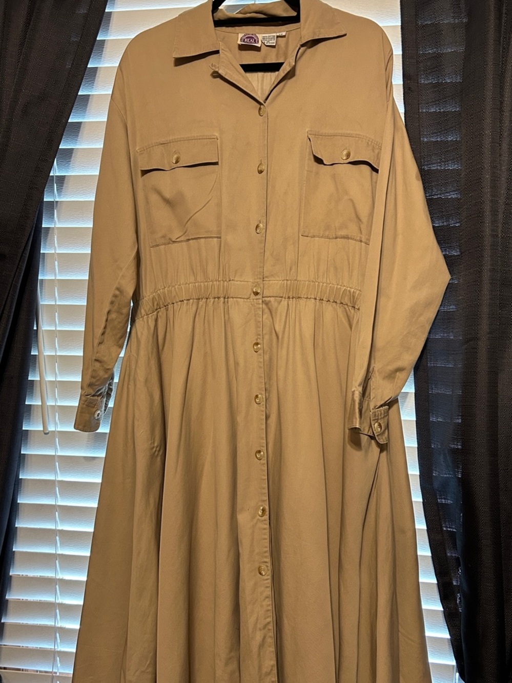 Classic Tan Button-Front Long Sleeve Dress by Jillian